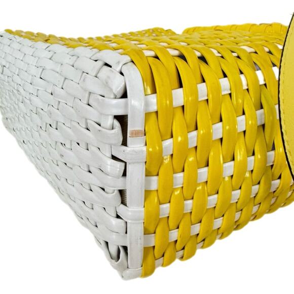 Urban Expression Mallorca Tote Yellow White Basket Weave Canvas Lined - Picture 6 of 14